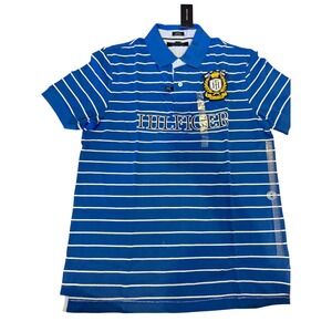 Tommy Hilfiger Mens Jackman Polo Shirt Blue White Striped Crest Logo Large NEW